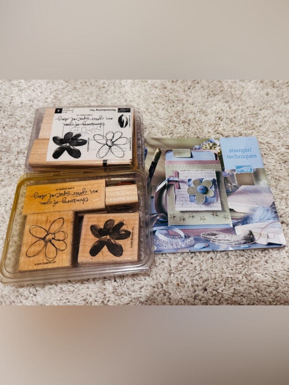 Wooden Flower Stamp Set with Crafting Booklet - Blue & Natural